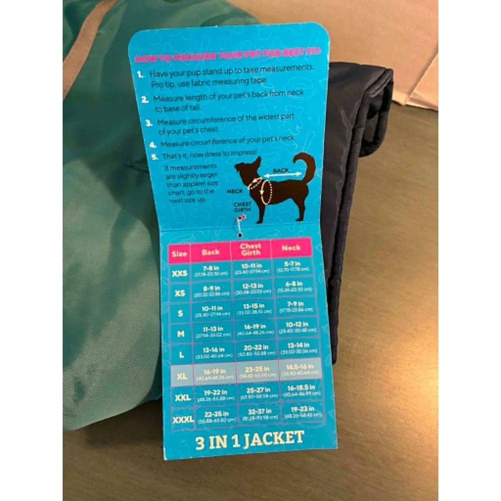 Play On Woof Wear 3-in-1 Dog Jacket XL Teal Reflective‎ Fleece Winter Vest